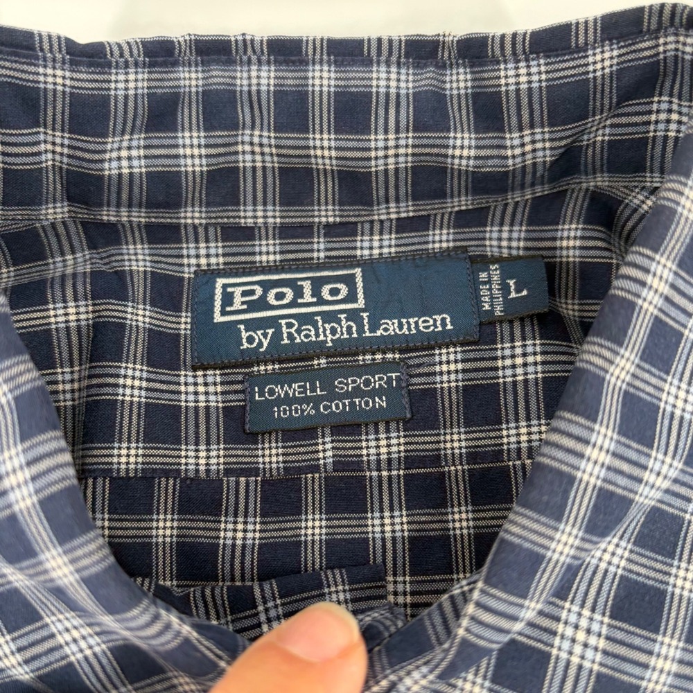 Polo Ralph Lauren Lowell Sport Mens L Navy Blue Plaid Cotton Button Down Shirt